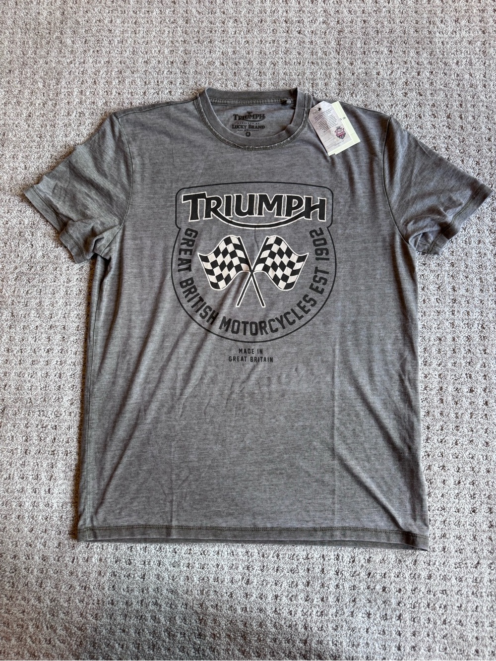 Triumph Grey Short Sleeve Graphic Tee with Racing Flags